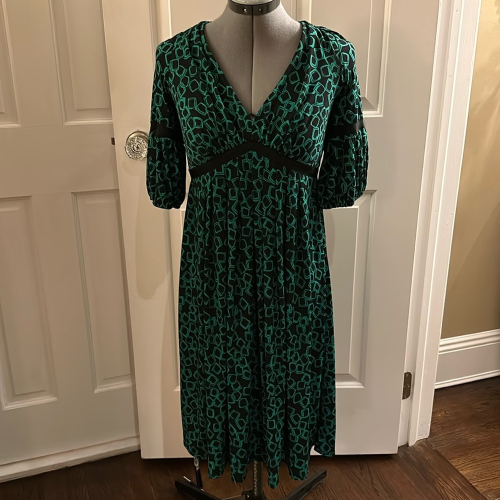 Suzi Chin Maggie Boutique Black and Green Dress w Ribbon Detailing